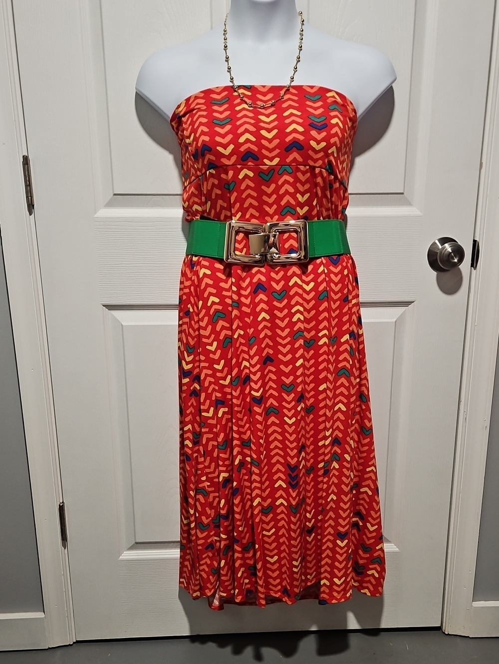 LuLaRoe Strapless Red Chevron Print Dress